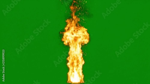 Fireball explosion with mushroom cloud on green screen for VFX