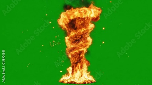 Fire Tornado with Intense Swirling Flames on Green Screen Background