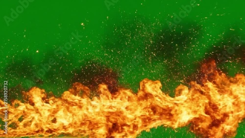 Fire blast shooting across a green screen for visual effects