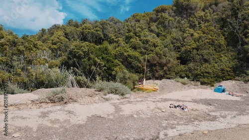 Elba Island Beach in summer season, Italy. Aerial view from drone. Slow motion