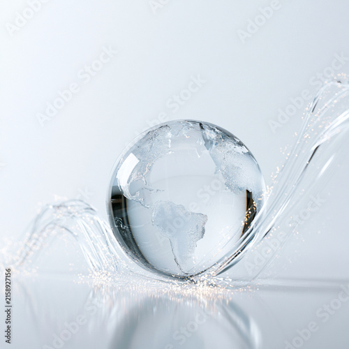 Global economic outlook glass globe earth fiber optic network light