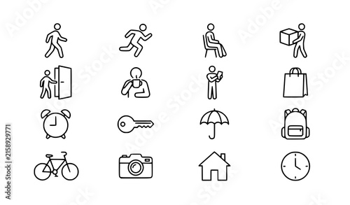Various Objects and Actions Minimal Black White Vector Icon Set