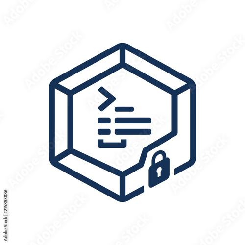 A dark blue hexagonal icon representing secure digital code storage