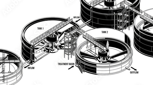 Water treatment plant technical diagram.
