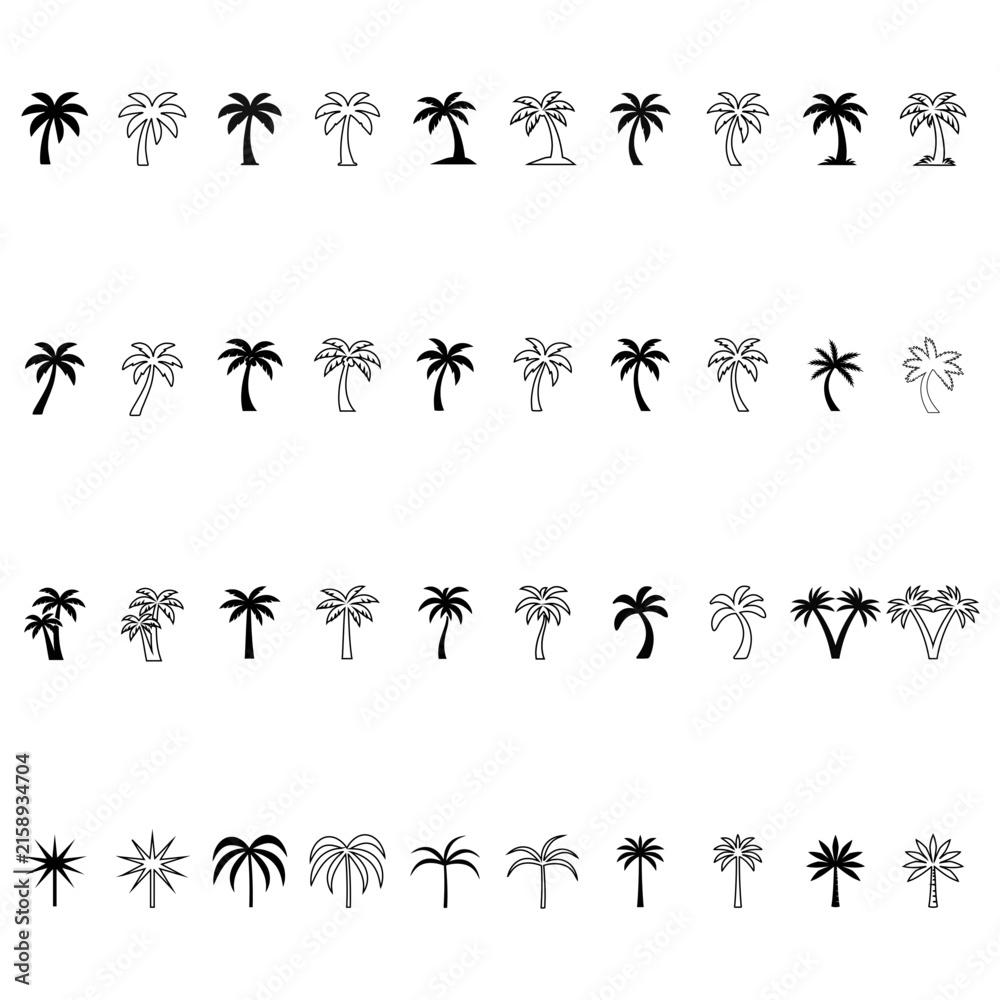 Fototapeta premium Tropical Palm Tree Vector Icon Collection