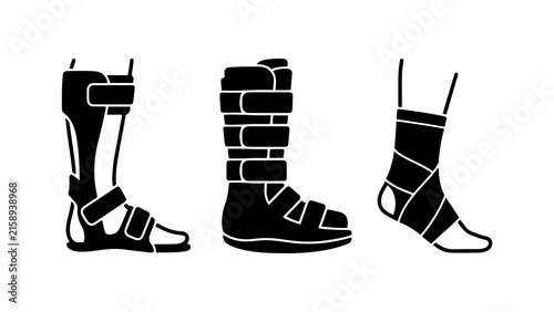 Orthopedic Leg Braces and Ankle Support Injury Icons