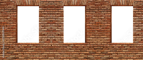 Photography white mockup mock-up Mock up background template of retail store showcase display windows on red brick wall