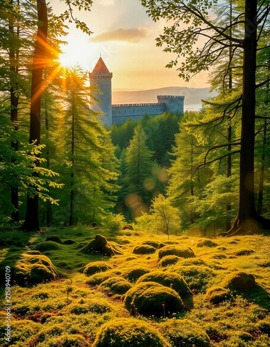 sunset in the forest