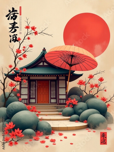 Background with house and umbrella