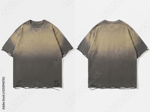 Front and back view of a distressed oversized streetwear t-shirt mockup in vintage wash.