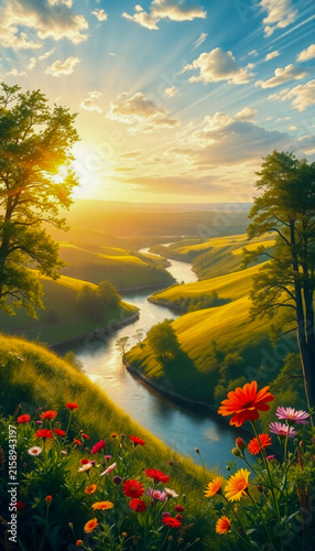 sunset over the river
