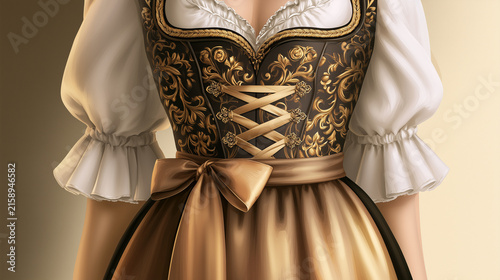 Traditional German dirndl dress with intricate patterns and details  