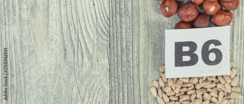 Healthy nutritious food containing vitamin B6 and other minerals. Copy space for inscription