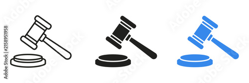 Картината върху платно Judge gavel icon set, legal hammer vector symbols for law and justice, black and