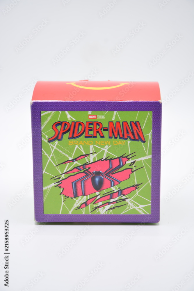 Fototapeta premium Mcdonalds spider man brand new day happy meal toy box in Manila, Philippines