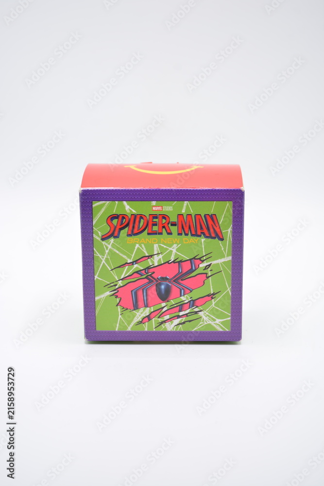 Fototapeta premium Mcdonalds spider man brand new day happy meal toy box in Manila, Philippines