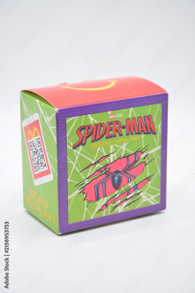 Fototapeta premium Mcdonalds spider man brand new day happy meal toy box in Manila, Philippines