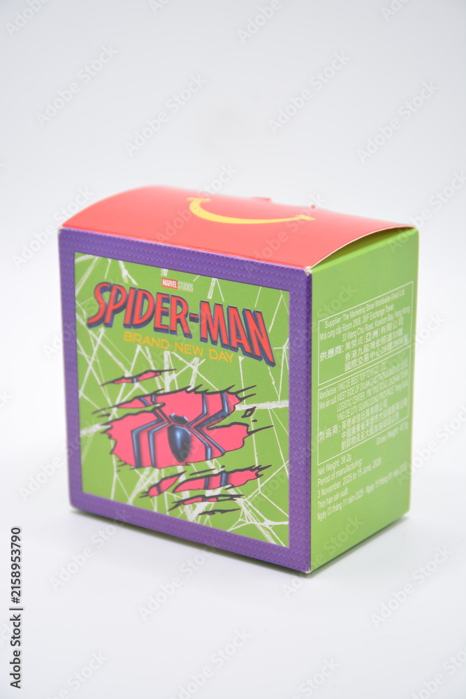 Fototapeta premium Mcdonalds spider man brand new day happy meal toy box in Manila, Philippines