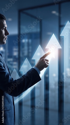 Business development to success and growing growth concept. Businessman pointing arrow graph corporate future growth plan and increase percentage