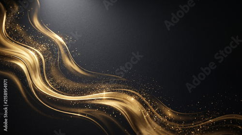 Golden Flowing Light Waves on Dark Luxury Background