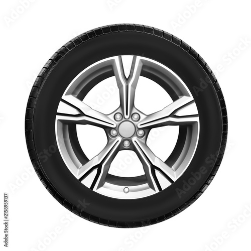 Car wheel and tire , alloy wheel side view isolated on a white background.
