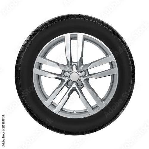 Car wheel and tire , alloy wheel side view isolated on a white background.