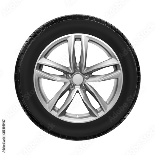 Car wheel and tire , alloy wheel side view isolated on a white background.
