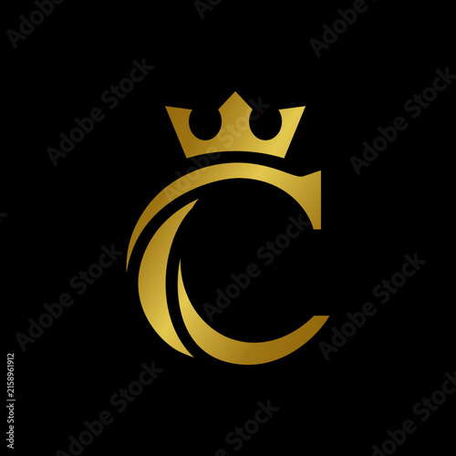 Elegant logo design the letter C with a shiny gold crown