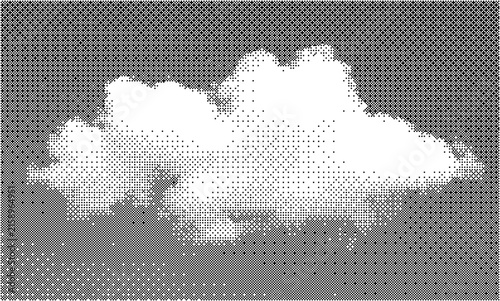 Konstfotografi Halftone style cloud illustration with a retro pixelated aesthetic isolated on t