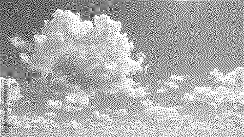 Canvastavla Stippled illustration of a large fluffy cumulus cloud in a textured sky isolated