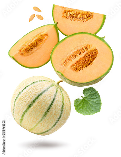 Sliced cantaloupe melon isolated on white background. clipping path