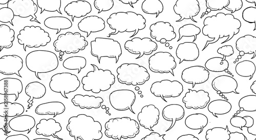 Hand drawn comic speech bubbles pattern background with blank cloud dialogs