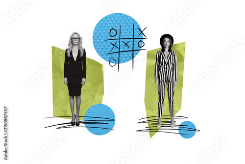 Fotografía Composite photo collage of two girls opponents game tic tac toe player promotion