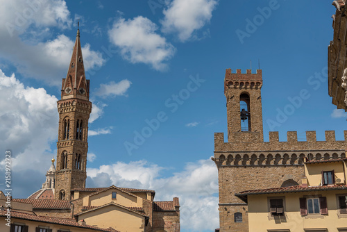 Bell tower of Badia Fiorentina and museo nazionale del bargello in Florence italy