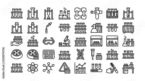 Bild auf Leinwand Collection of laboratory equipment and science icons with transparent background