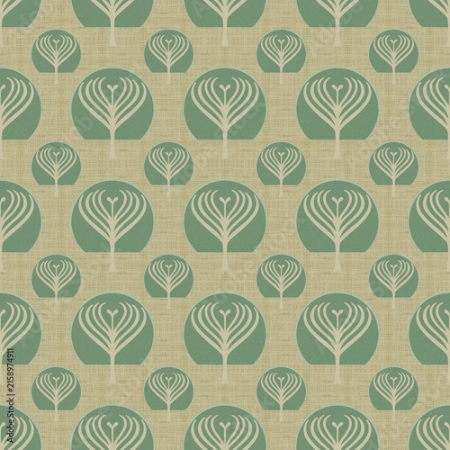 Mid Century Modern Tree Pattern on Linen Background