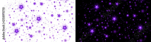 Foto Purple glowing stars scatter across a dark night sky with soft twinkling light,