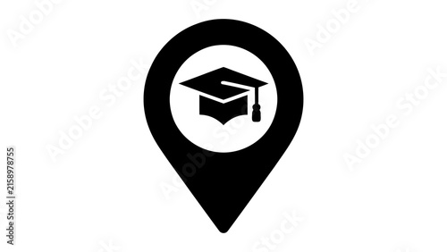 Graduation cap icon within location marker symbolizing educational institutions and academic achievements worldwide
