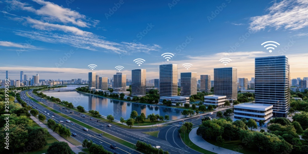 Naklejka premium iot supports ecosystems through network with connectivity devices connected and sensors for technology and commerce