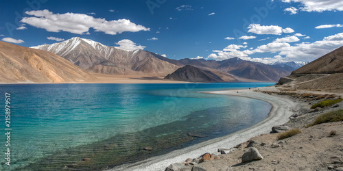 Beautiful Pangong Lake Ladakh with Himalayan Mountain Scenery
