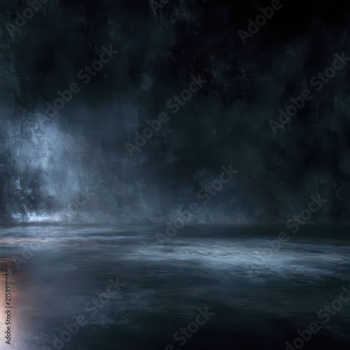Dramatic Dark Storm Clouds Over River and Sea Water with Moody Fog, Rain, Mist, Waves and Atmospheric Night Sky Weather Background