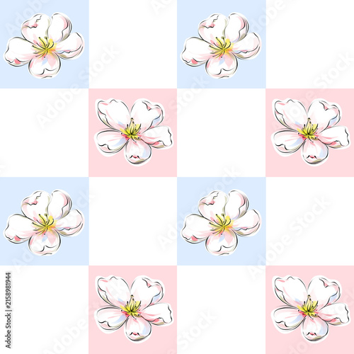 Delicate floral pattern, Light and airy floral pattern, watercolor flowers and blooming buds in soft gentle tones, romantic and elegant seamless floral design