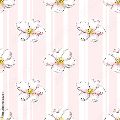 Delicate floral pattern, Light and airy floral pattern, watercolor flowers and blooming buds in soft gentle tones, romantic and elegant seamless floral design