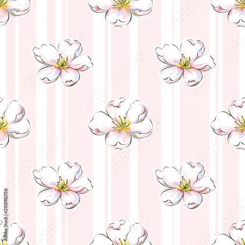 Delicate floral pattern, Light and airy floral pattern, watercolor flowers and blooming buds in soft gentle tones, romantic and elegant seamless floral design