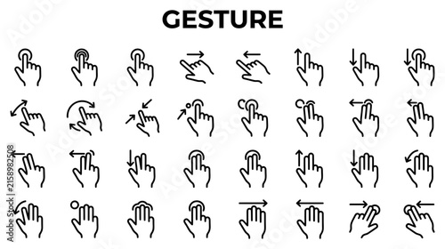 Touchscreen Hand Gestures Tapping Swiping Pinching Vector Line Icons Isolated on White