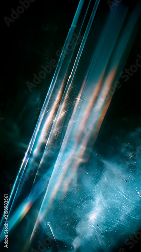 Abstract Glass Refraction and Light Effects in Deep Blue Tones
