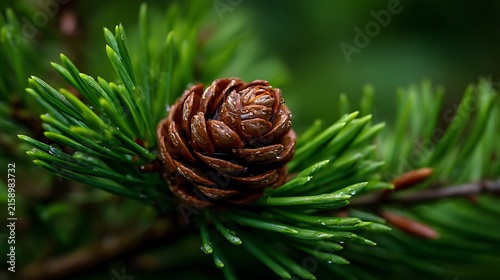 Close-up of Pine Cones on an Evergreen Fir Branch in a Natural Forest Setting