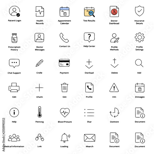 Healthcare and medical application interface outline icon grid set with calendar