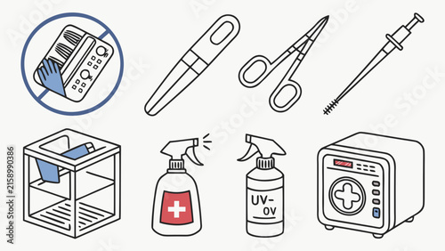 Medical sterilization equipment and hygiene tools set with spray bottles