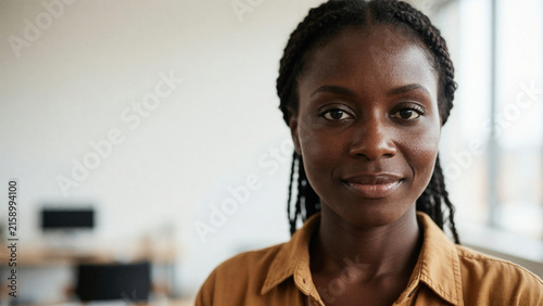 Young black product manager with text space background
